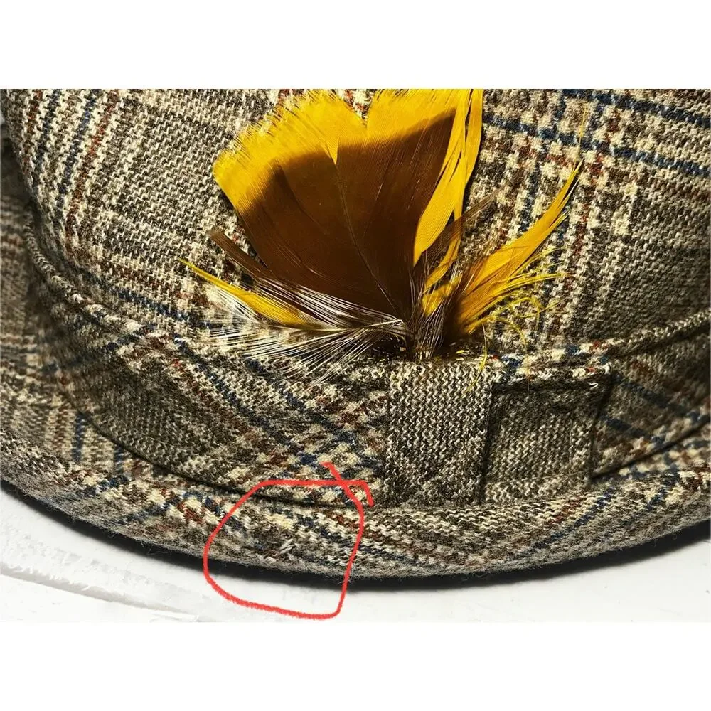 Pendleton Tan Checkered Hat with Yellow Feather